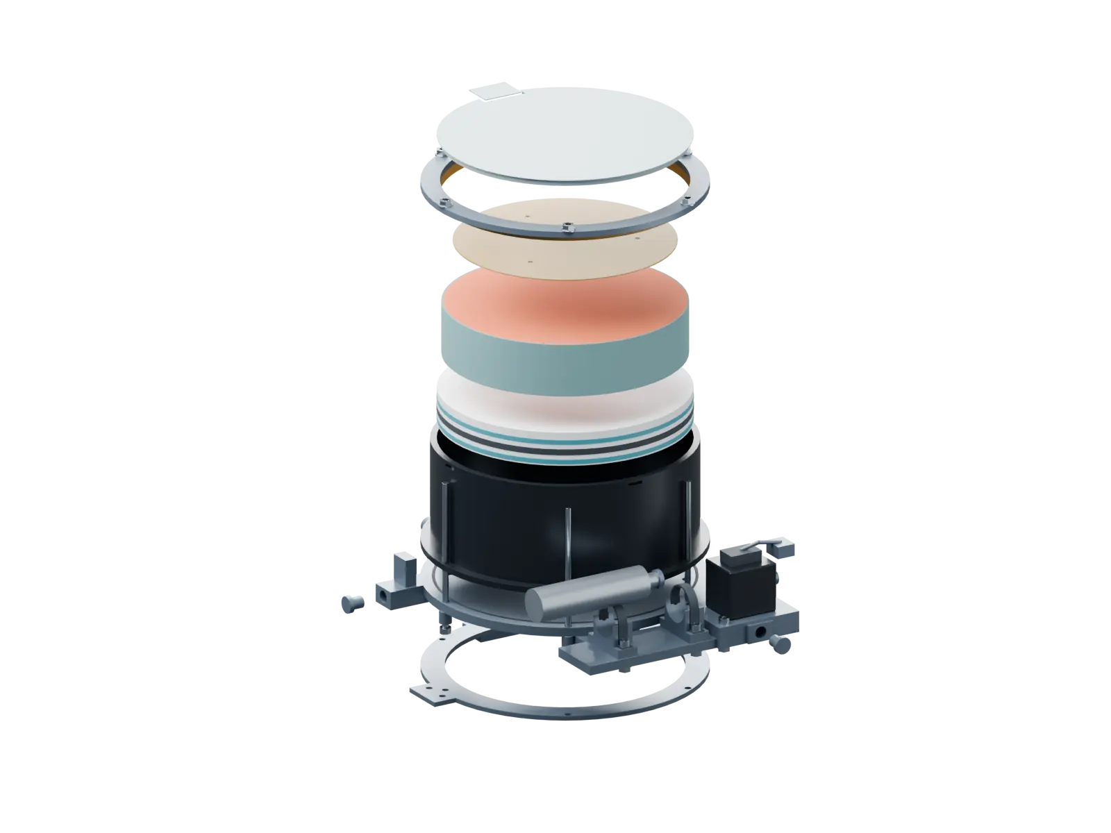 Flat pneumatic parachute module: Exploded